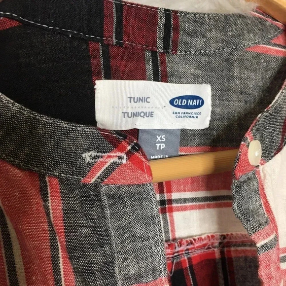 Red Plaid Partial Button Front Linen Cotton Top - Picture 3 of 5